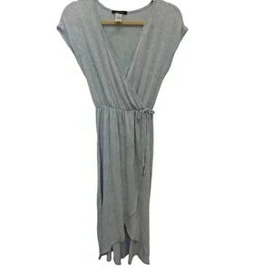NWT Caution To The Wind Womens Short Sleeve Pinstripe Wrap Dress Blue Size M